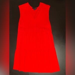 Sleeveless V-Neck Tiered Tunic Dress in Bright Red